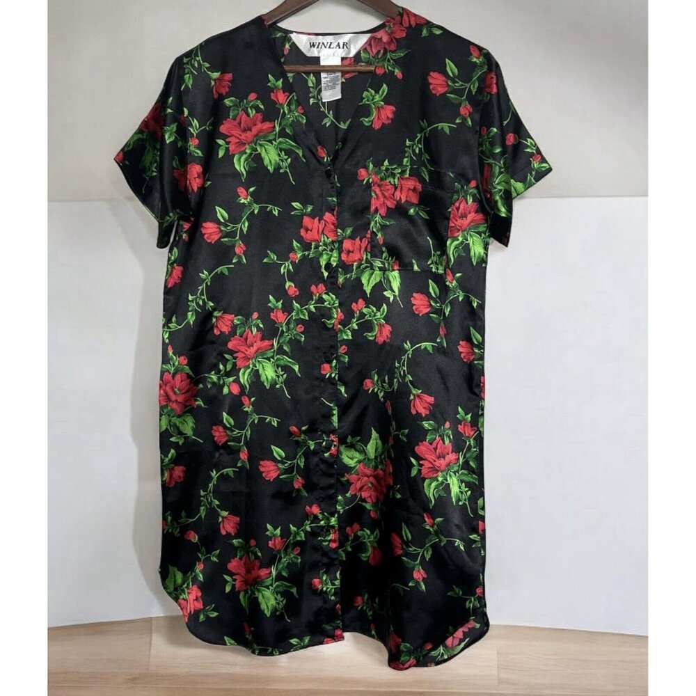Vintage 90’s Winlar Sleep Dress Size S Rose Floral Satin